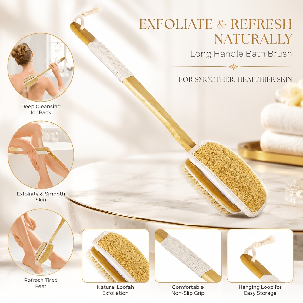 Wood Long Handle Bath Brush Na - Body Loofah Natural recension och pris