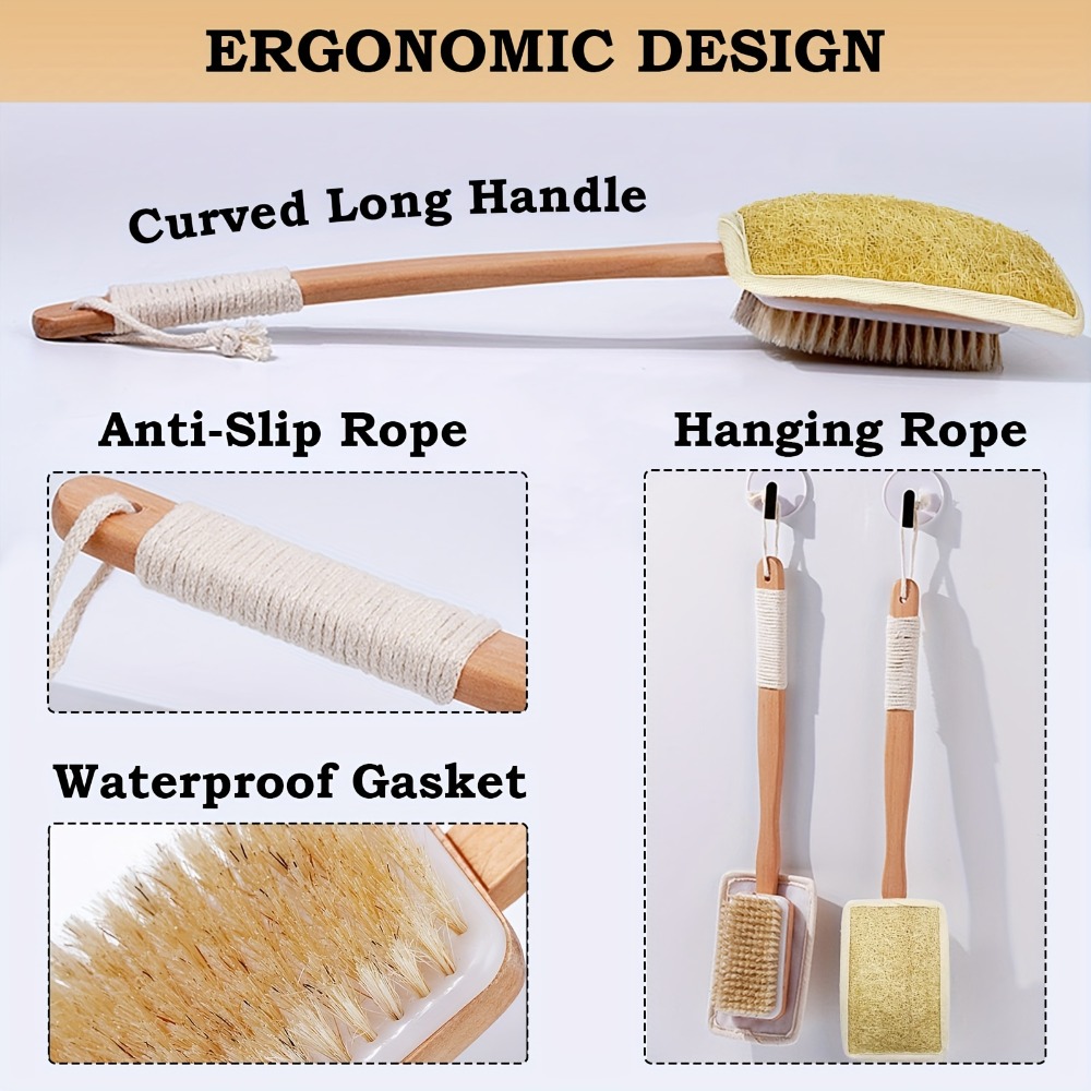 Wood Long Handle Bath Brush Na - Body Loofah Natural recension och pris